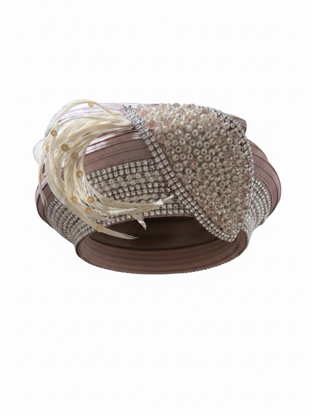 EUC Elegant Whittall & Shon Pink Jeweled Feather Turban Hat